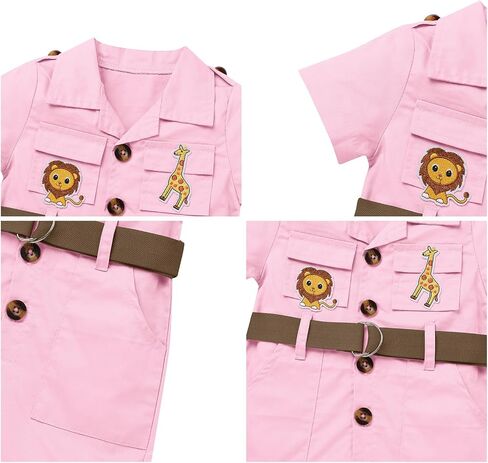 Baby Safari Outfit Wild One Birthday Outfit Girl Short Sleeve Safari Jumpsuit with Hat Toddler Zoo Keeper Costume in Saudi Arabia