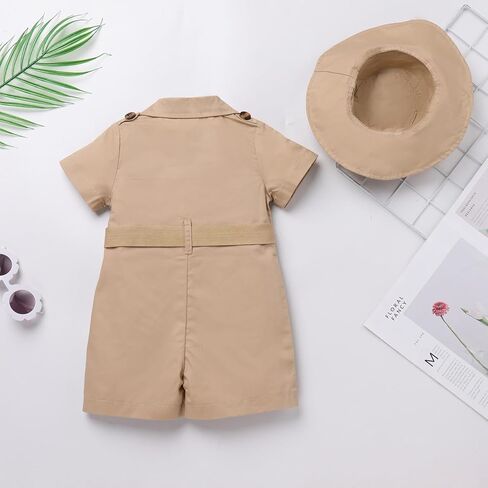 Baby Safari Outfit Wild One Birthday Outfit Girl Short Sleeve Safari Jumpsuit with Hat Toddler Zoo Keeper Costume in Saudi Arabia