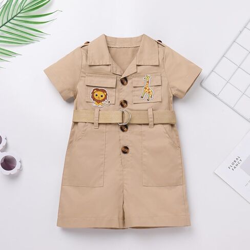 Baby Safari Outfit Wild One Birthday Outfit Girl Short Sleeve Safari Jumpsuit with Hat Toddler Zoo Keeper Costume in Saudi Arabia