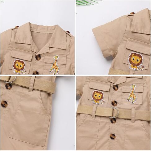 Baby Safari Outfit Wild One Birthday Outfit Girl Short Sleeve Safari Jumpsuit with Hat Toddler Zoo Keeper Costume in Saudi Arabia