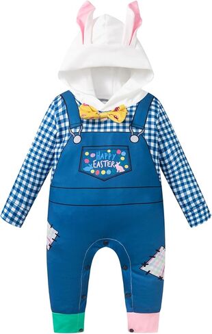 LATOBREATH Newborn Baby Boy Girl Easter Outfit Long Sleeve Hooded Romper Bunny Ear Face Infant Clothes in Saudi Arabia