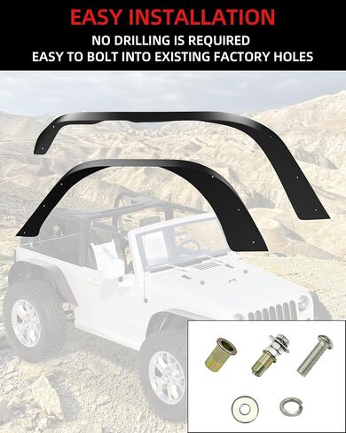 غطاء عجلة بطانات الحاجز الداخلي الأمامي من KYBOLT مناسب لـ 2007-2018 Wrangler JK JKU 4WD (4 أبواب/2 باب) غير محدود، قطعتان من واقيات الرذاذ على طراز الترباس in Kuwait