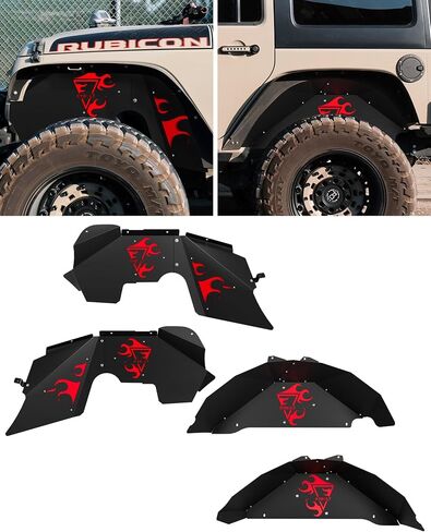غطاء عجلة بطانات الحاجز الداخلي الأمامي من KYBOLT مناسب لـ 2007-2018 Wrangler JK JKU 4WD (4 أبواب/2 باب) غير محدود، قطعتان من واقيات الرذاذ على طراز الترباس in Kuwait