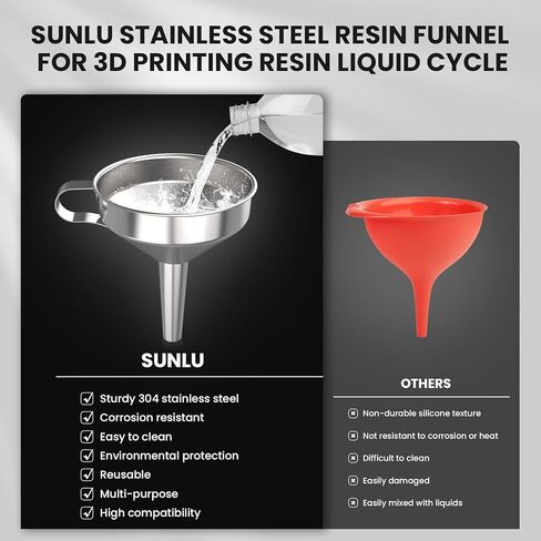 مجموعة قمع الراتنج للطابعة ثلاثية الأبعاد SUNLU، عبوتين 304 قمع من الفولاذ المقاوم للصدأ ثلاثي الأبعاد + 4 عبوات مرشحات مصفاة، قمع ملحقات الطابعة ثلاثية الأبعاد للراتنج ثلاثي الأبعاد، كوب فلتر الراتنج لراتينج SLA/DLP/LCD/UV، قوي ومتين in Kuwait