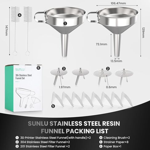 مجموعة قمع الراتنج للطابعة ثلاثية الأبعاد SUNLU، عبوتين 304 قمع من الفولاذ المقاوم للصدأ ثلاثي الأبعاد + 4 عبوات مرشحات مصفاة، قمع ملحقات الطابعة ثلاثية الأبعاد للراتنج ثلاثي الأبعاد، كوب فلتر الراتنج لراتينج SLA/DLP/LCD/UV، قوي ومتين in Kuwait