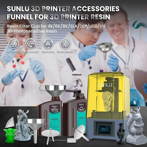 مجموعة قمع الراتنج للطابعة ثلاثية الأبعاد SUNLU، عبوتين 304 قمع من الفولاذ المقاوم للصدأ ثلاثي الأبعاد + 4 عبوات مرشحات مصفاة، قمع ملحقات الطابعة ثلاثية الأبعاد للراتنج ثلاثي الأبعاد، كوب فلتر الراتنج لراتينج SLA/DLP/LCD/UV، قوي ومتين in Kuwait