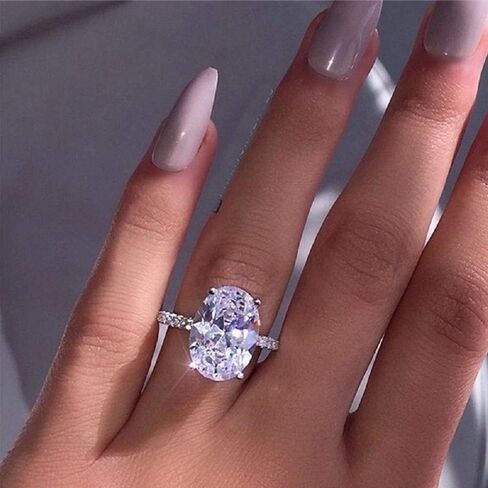 CHWLNJN 925 Sterling Silver Shiny Oval Cut 3ct CZ Diamond Ring Fashion Ladies Cubic Zirconia Infinity Halo Engagement Ring Solitaire Eternal Diamond Wedding Ring Size 6-10 (6) in Saudi Arabia