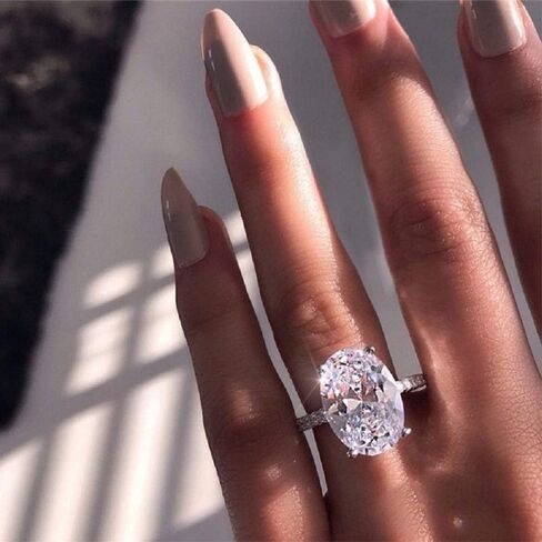 CHWLNJN 925 Sterling Silver Shiny Oval Cut 3ct CZ Diamond Ring Fashion Ladies Cubic Zirconia Infinity Halo Engagement Ring Solitaire Eternal Diamond Wedding Ring Size 6-10 (6) in Saudi Arabia