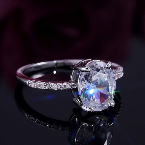 CHWLNJN 925 Sterling Silver Shiny Oval Cut 3ct CZ Diamond Ring Fashion Ladies Cubic Zirconia Infinity Halo Engagement Ring Solitaire Eternal Diamond Wedding Ring Size 6-10 (6) in Saudi Arabia
