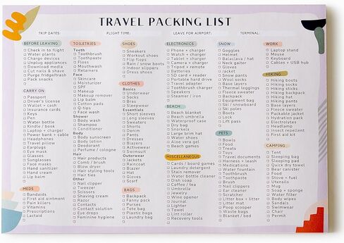 Travel Packing List | 8" x 11" Notepad | 40 Thick Pages | Comprehensive Checklist Memo Pad | Updated in 2023 in Saudi Arabia