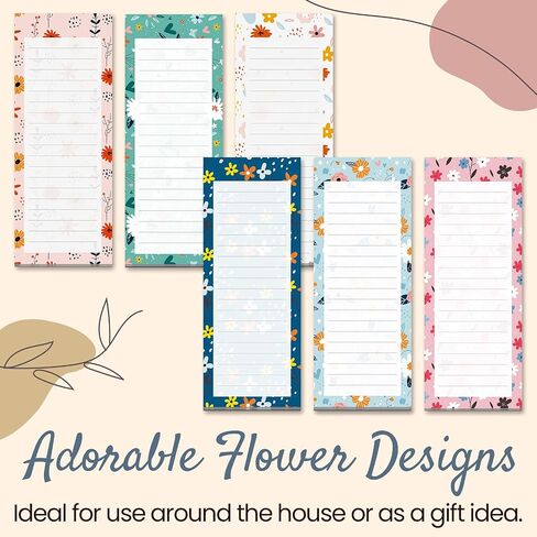 Grocery List Magnet Pad for Fridge, 6-Pack Magnetic Note Pads Lists, 60 Sheets Per Pad, 6 Spring Flower Designs, Full Magnet Back to-Do-List Notepads in Saudi Arabia