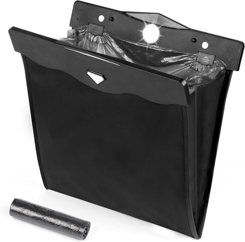 XTKS Car Trash Can - Car Trash Bin with Smart LED Light - Hanging Car Garbage Can Magnetic Closure and Waterproof PU Leather Car Trash Bag for The Back Seat - Keep Your Car Clean and Organized,Black in Saudi Arabia