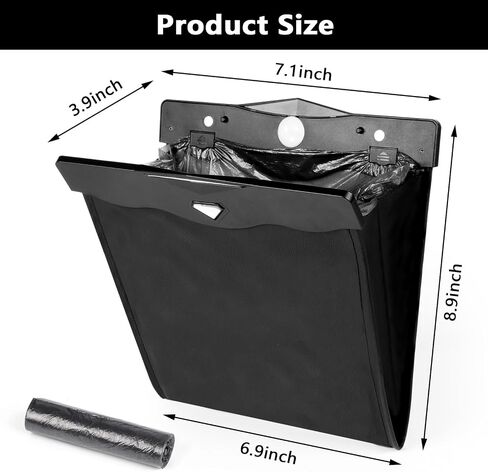 XTKS Car Trash Can - Car Trash Bin with Smart LED Light - Hanging Car Garbage Can Magnetic Closure and Waterproof PU Leather Car Trash Bag for The Back Seat - Keep Your Car Clean and Organized,Black in Saudi Arabia