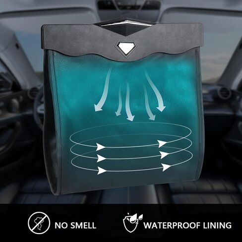 XTKS Car Trash Can - Car Trash Bin with Smart LED Light - Hanging Car Garbage Can Magnetic Closure and Waterproof PU Leather Car Trash Bag for The Back Seat - Keep Your Car Clean and Organized,Black in Saudi Arabia