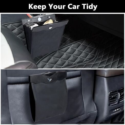 XTKS Car Trash Can - Car Trash Bin with Smart LED Light - Hanging Car Garbage Can Magnetic Closure and Waterproof PU Leather Car Trash Bag for The Back Seat - Keep Your Car Clean and Organized,Black in Saudi Arabia