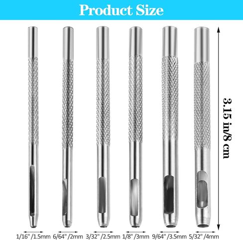 Qianyu 6 Pcs Leather Hole Punch 1.5mm-4mm Round Hollow Hole Steel Gasket Belt Leather Stitching Punch Set Leather Crafting Punch Tool Working for Watch Strap Fabric Canvas Paper Plastics in Saudi Arabia