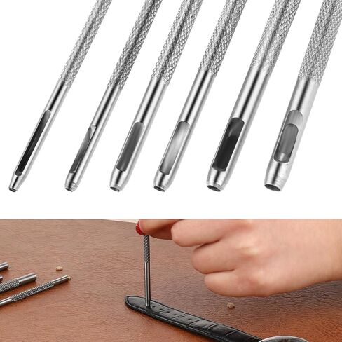 Qianyu 6 Pcs Leather Hole Punch 1.5mm-4mm Round Hollow Hole Steel Gasket Belt Leather Stitching Punch Set Leather Crafting Punch Tool Working for Watch Strap Fabric Canvas Paper Plastics in Saudi Arabia