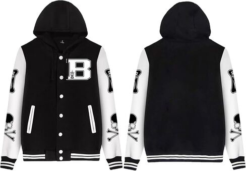 babyhealthy Men's Varsity Hoodie Jackets Vintage Letter Print Baseball Bomber Jacket Sweatshirt in Saudi Arabia