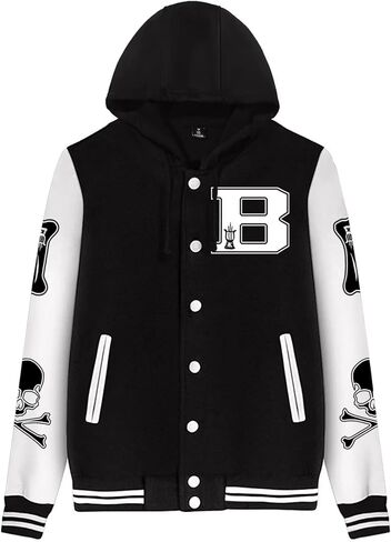 جاكيت رجالي من Babyhealthy ذو قلنسوة مطبوع عليه حروف كلاسيكية سترة بيسبول منفوخة in Kuwait