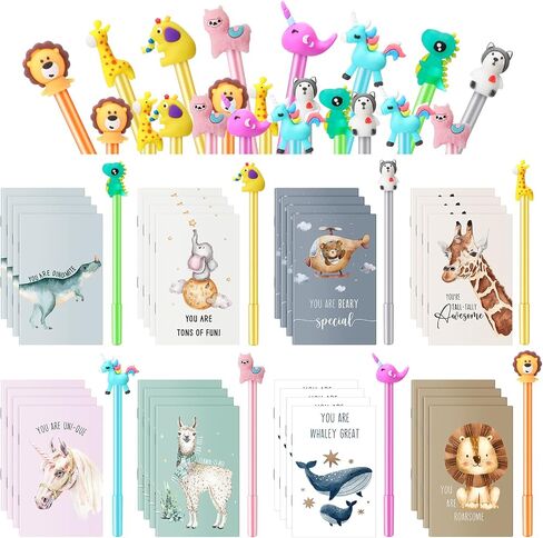 Colarr 64 Pcs Back to School Gifts for Students from Teacher Inspirational Notepad and Pen Gift Set Bulk Motivational Pocket Mini Notebooks Cute Cartoon Animal Pens Camp Stationery for Girls Boys in Saudi Arabia