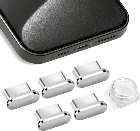 Aolcev 5 Pcs USB C Anti Dust Plugs Only for iPhone 15 Series, Aluminum Alloy Phone Dust Protectors, Type-C Dust Covers Only Designed for iPhone 15, 15 Plus, 15 Pro, 15 Pro Max, Dust Plugs, Silver in Kuwait