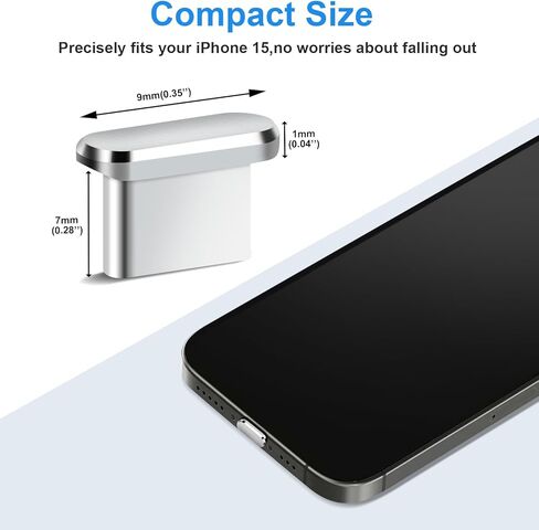 Aolcev 5 Pcs USB C Anti Dust Plugs Only for iPhone 15 Series, Aluminum Alloy Phone Dust Protectors, Type-C Dust Covers Only Designed for iPhone 15, 15 Plus, 15 Pro, 15 Pro Max, Dust Plugs, Silver in Kuwait