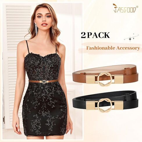 JASGOOD Women's Skinny Leather Belts Ladies Adjustable Thin Waist Belts for Jeans Pants Dresses with Gold Buckle in Saudi Arabia