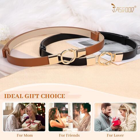 JASGOOD Women's Skinny Leather Belts Ladies Adjustable Thin Waist Belts for Jeans Pants Dresses with Gold Buckle in Saudi Arabia