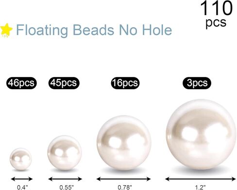 DomeStar 110PCS Floating Beads No Hole, Floating Pearls Vase Fillers Table Centerpieces Faux Pearls for Vase Floating Candle Centerpiece Home Weddings Party Decoration, 10/14/20/30 mm(Gold) in Kuwait