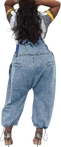 بدلة قفز نسائية من قماش الدنيم من HTD فضفاضة وواسعة الساق مع جيوب واسعة in Kuwait