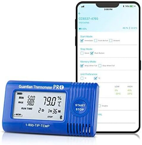 Guardian Thermometer PRO Bluetooth Temperature Data Logger, Internal Temperature Sensor, NIST Traceable Calibration Included, Configure and Download with Free App in Saudi Arabia