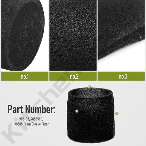 90585 Shop Vac Filter Foam VF2001 Foam للمكنسة الكهربائية الرطبة والجافة، Shop-Vac، Vacmaster & Genie Shop مكنسة كهربائية، بدائل 9058500 (3 عبوات) in Kuwait