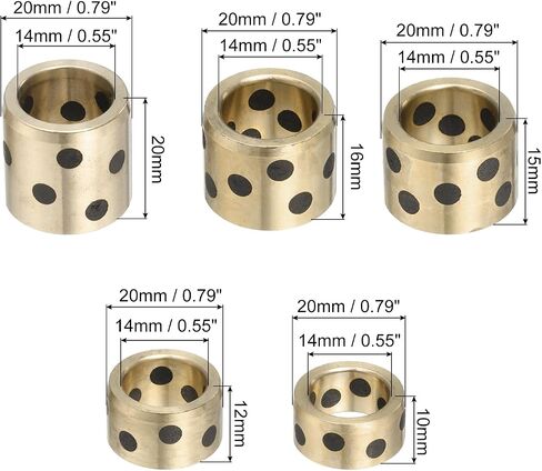 MECCANIXITY Sleeve Bearings 14mm/0.55" Bore,20mm/0.79" OD,Wrapped Oilless Bushings Brass Graphite,JDB Oilless Graphite Lubricating Brass Bearing Bushing Sleeve 1 Set（5pcs) in Saudi Arabia