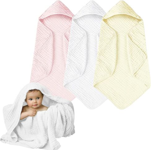 مناشف أطفال بغطاء للرأس من Momsnug، مجموعة من 3 مناشف أطفال من قطن الموسلين، منشفة حمام فائقة النعومة والامتصاص للأطفال والرضع والأطفال الصغار والأطفال، أساسية لحديثي الولادة (35 × 35 بوصة) (أخضر + رمادي + أزرق) in Kuwait