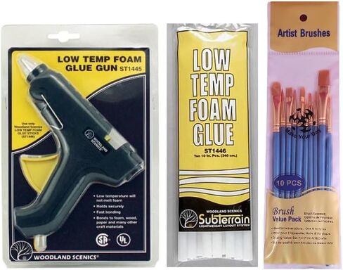 Woodland Scenics Low Temp Foam Glue Gun, Foam Glue, Make Your Day Paintbrushes, and Curved Tweezers in Saudi Arabia
