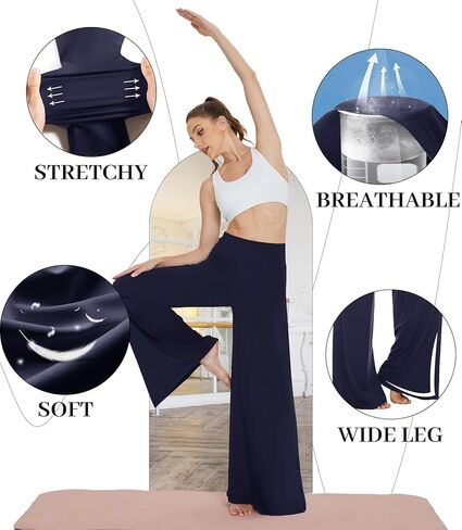 سراويل يوجا واسعة الساق للنساء من QGGQDD - سراويل طويلة فضفاضة باللون الأسود عالية الخصر ومقاسات كبيرة in Kuwait