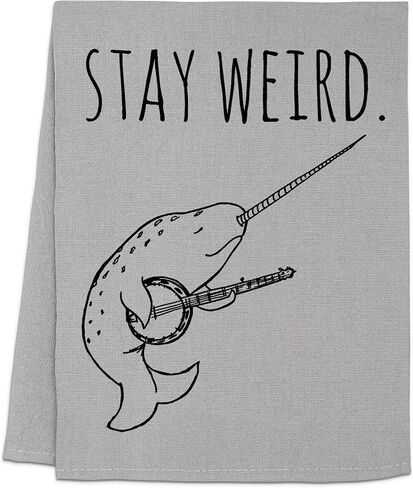 منشفة طبق مضحكة، Stay Weird (Narwhal)، منشفة مطبخ كيس الدقيق، هدية حلوة للترحيب بالمنزل الجديد، ديكور مطبخ المزرعة، أبيض أو رمادي (أبيض) in Kuwait