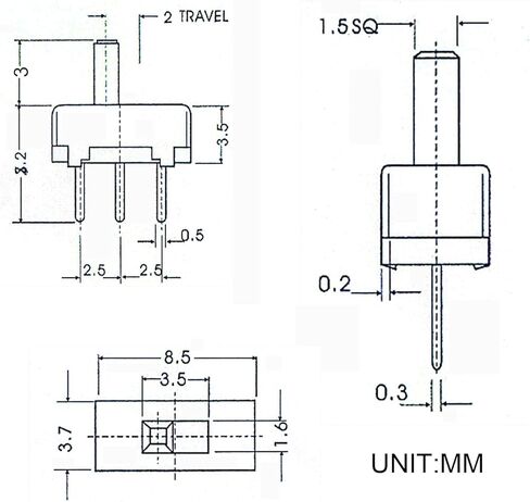 Mriuuod الشريحة التبديل SPDT 100 قطعة صغيرة مايكرو 3 مللي متر العمودي الشريحة التبديل 1P2T ل PCB اللوح الإلكتروني اردوينو in Kuwait
