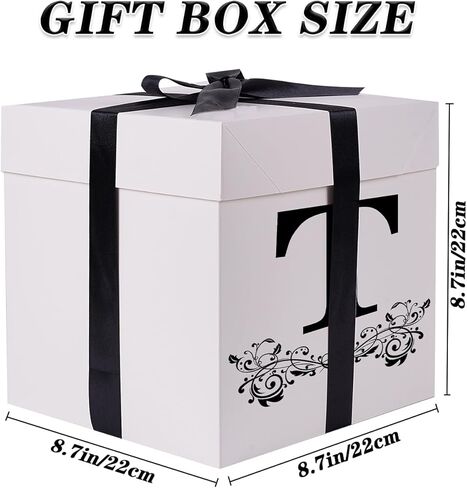 صندوق هدايا حروف Jaywayang مع غطاء وشريط ومناديل ملتوية، صندوق هدايا أبيض وأسود مقاس 8.7 بوصة للرجال والنساء وأعياد الميلاد وحفلات استقبال المولود الجديد والذكرى السنوية وحفلات الزفاف (حرف متوسط ​​J) in Kuwait