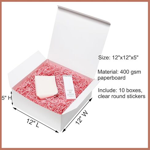صناديق هدايا كبيرة مقاس 12 × 12 × 5 بوصات من ماكفليت مع أغطية، 10 عبوات من صناديق اقتراح وصيفات العروس، صندوق هدايا أبيض إضافي عميق للهدايا، وصناديق الحرف اليدوية لحفلات الزفاف، والتخرج، والعطلات، وعيد الميلاد، وهدية عيد الميلاد in Kuwait