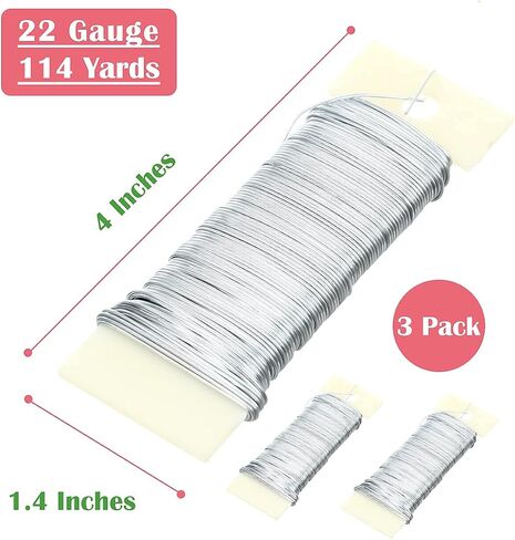 3 Pack Floral Wire 22 Gauge Wire for Jewelry Making 114 Yard Craft Wire Silver Thin Paddle Wire Wreath Making Supplies Florist Wire Flower Wire, Silver in Saudi Arabia
