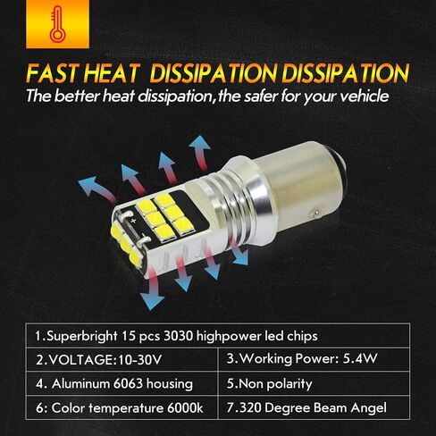 ستارك بروجكتور LED لمبة 1157 LED شريحة قلاب عالية الطاقة تناسب BAY15D 7528 2357 2057 للأضواء الاحتياطية والأضواء العكسية ضوء الذيل 6000K أبيض (ترقية، حزمة من 2) in Kuwait