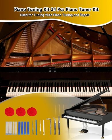طقم ضبط البيانو 24 قطعة من طقم ضبط البيانو مع حقيبة محمولة، مفتاح ضبط، قفل مفتاح الربط، يستخدم لضبط ضبط وإصلاح البيانو كتم الصوت in Kuwait