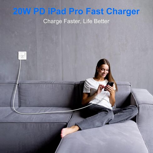 شاحن iPhone 15 شحن سريع 10 أقدام، 20 واط USB C شاحن سريع لهاتف iPhone 15/15 Plus/Pro Max iPad Pro 12.9/11 بوصة، iPad Air، كتلة شاحن حائط من النوع C مع كابل شحن طويل جدًا من C إلى C (عبوتان) in Kuwait