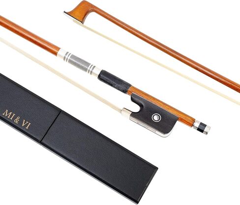 MI&VI AB-820 قوس فيولا احترافي مصنوع يدويًا 4/4 (الحجم الكامل) مع علبة فيونكة متضمنة | الضفدع الأبنوس | جبل لف الفضة | متوازن | الوزن المثالي | شعر الحصان المنغولي - موسيقى MIVI in Kuwait