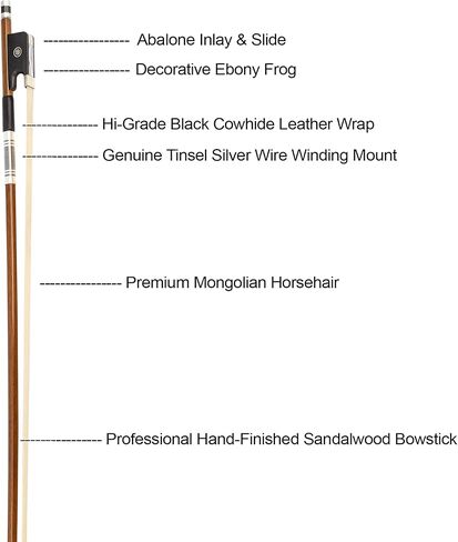 MI&VI AB-820 قوس فيولا احترافي مصنوع يدويًا 4/4 (الحجم الكامل) مع علبة فيونكة متضمنة | الضفدع الأبنوس | جبل لف الفضة | متوازن | الوزن المثالي | شعر الحصان المنغولي - موسيقى MIVI in Kuwait