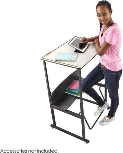 Safco AlphaBetter Stand-Up Student Desk, Features a Swinging Pendulum Footrest Bar & a 28" W x 20" D Durable Desktop, Adjustable Height, Gray in Saudi Arabia