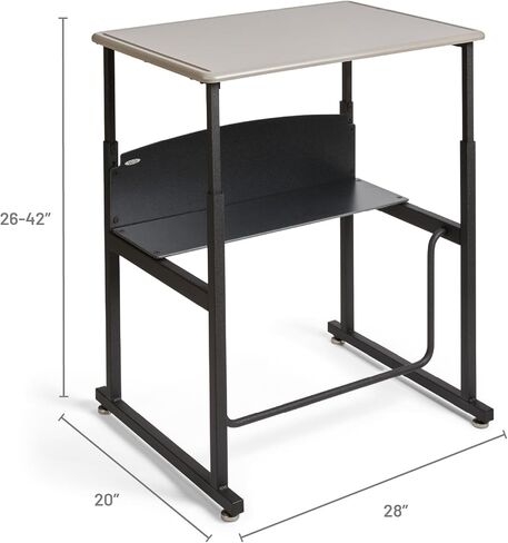 Safco AlphaBetter Stand-Up Student Desk, Features a Swinging Pendulum Footrest Bar & a 28" W x 20" D Durable Desktop, Adjustable Height, Gray in Saudi Arabia