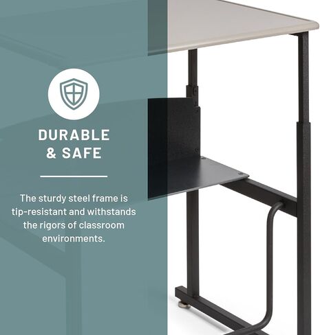 Safco AlphaBetter Stand-Up Student Desk, Features a Swinging Pendulum Footrest Bar & a 28" W x 20" D Durable Desktop, Adjustable Height, Gray in Saudi Arabia