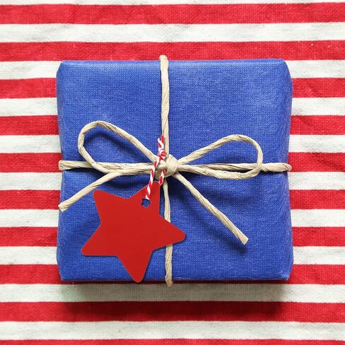 Whaline 120Pcs Star Gift Tags Patriotic Paper Tags Red Blue White Star Hanging Labels 4th of July Wishes Labels with 2 Rolls String for Independence Day Birthday DIY Gift Party Favor Decor in Saudi Arabia